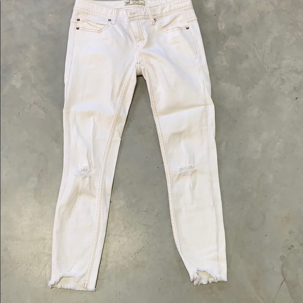 Free People Winter White Distressed Jeans